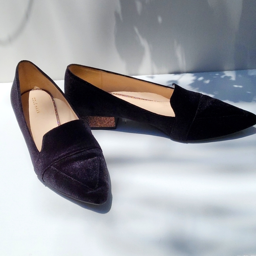 Cole Haan black velvet glitter heel flats